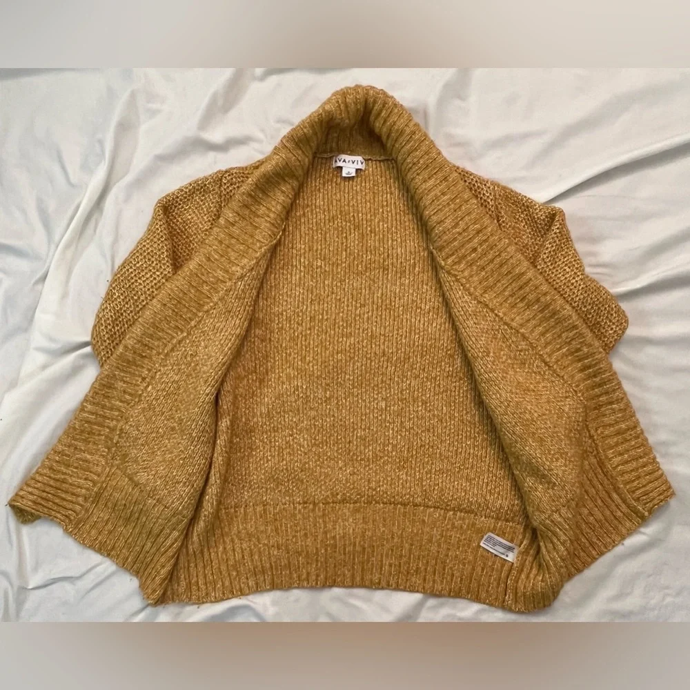 Ava & Viv Mustard  Marled Open Cardigan Sweater - Picture 4 of 6